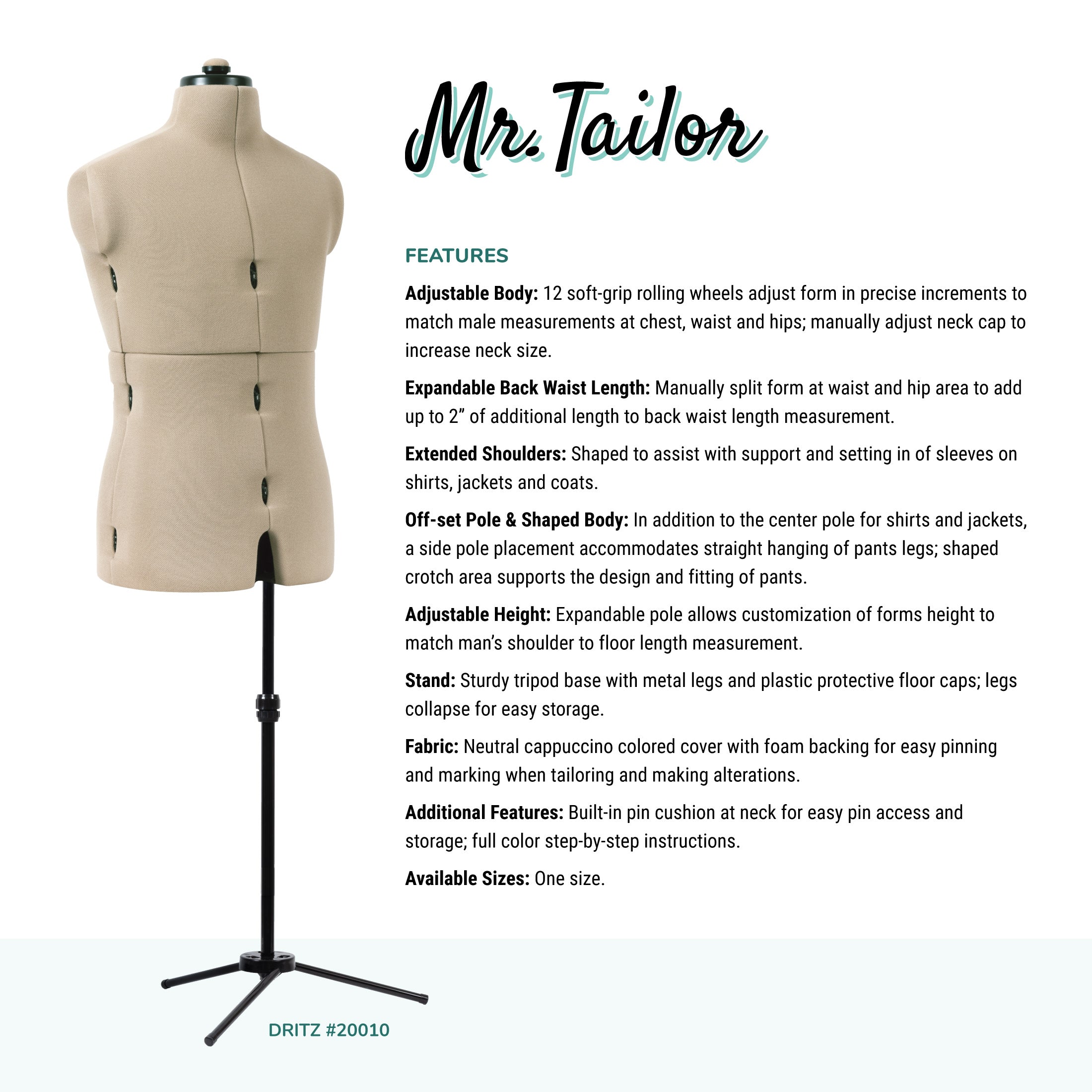 Dritz Adjustable Dress Forms Mr Tailor mannequin homme réglable