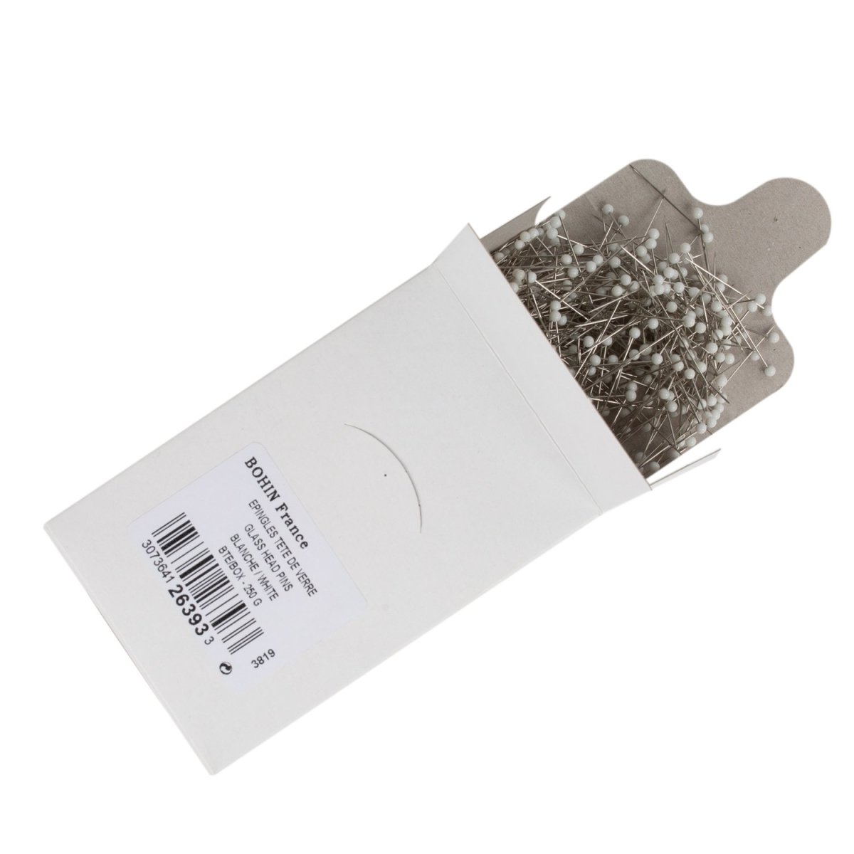 Bohin M7 épingles tête verre blanc 30 mm 80 pièces