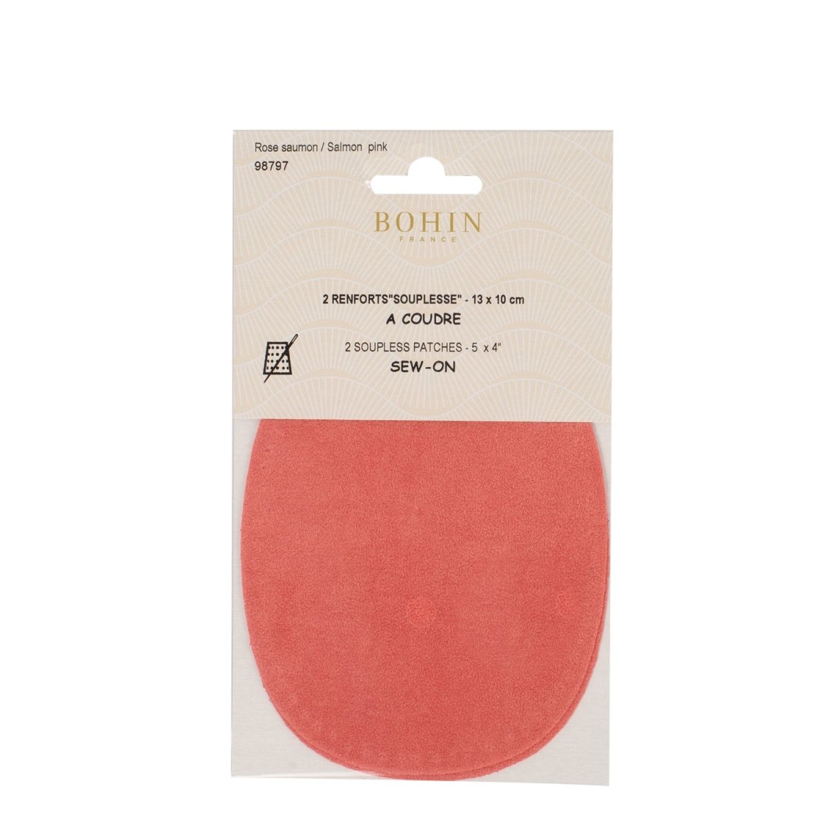 Bohin Renforts coudes genoux suédine 13x10 cm rose saumon