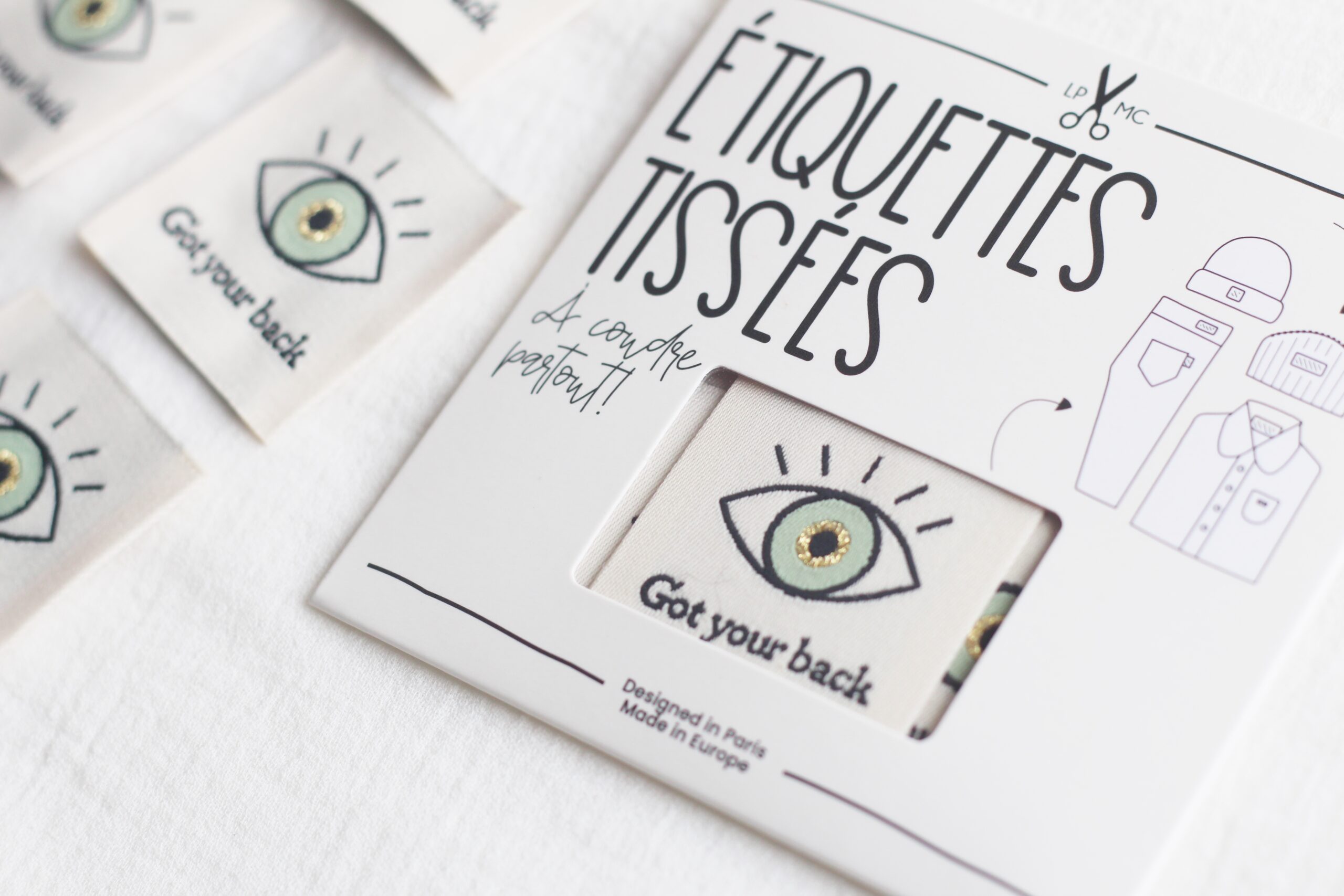 La Petite Maison Couture Eye Got your back étiquette tissu x5 vert