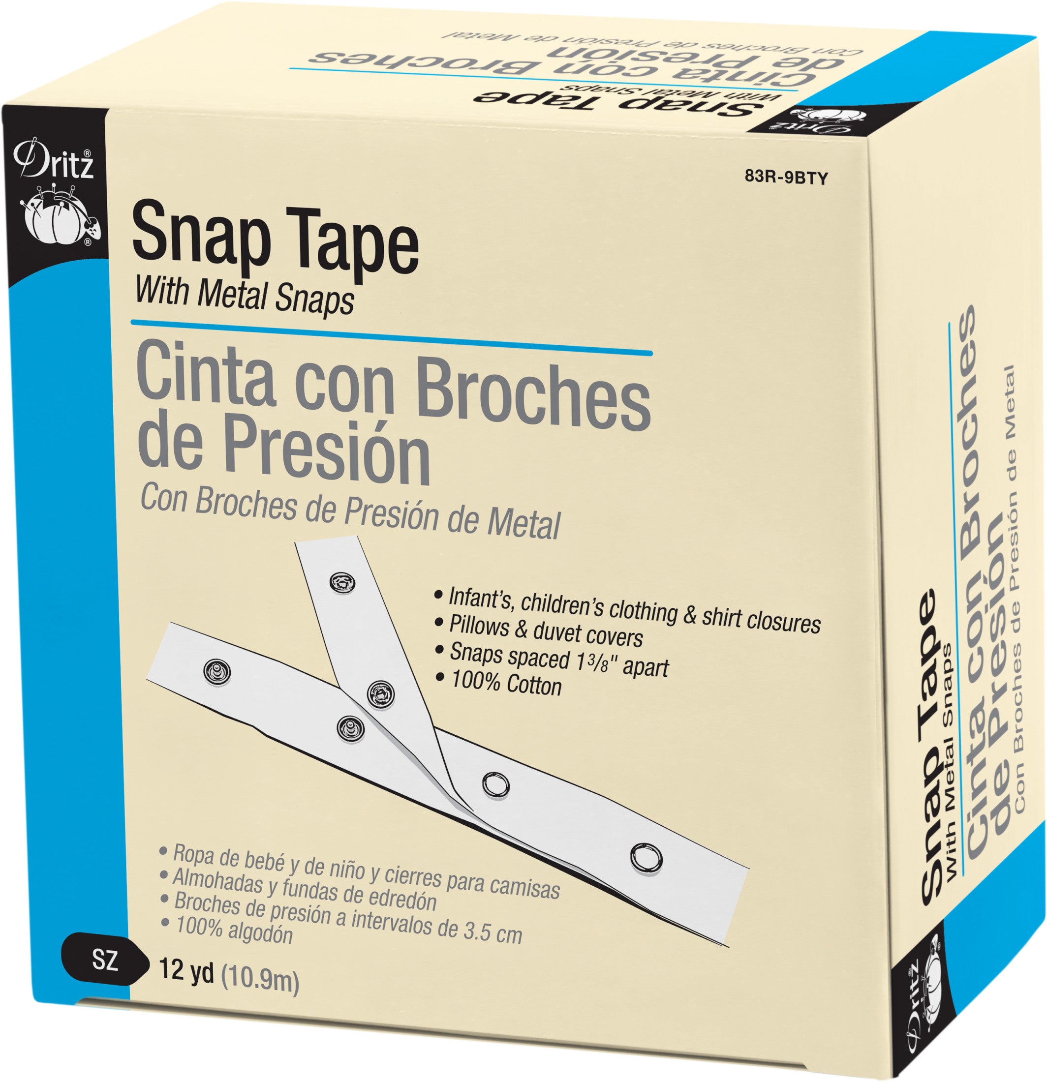 Dritz Fasteners ruban pressions métal blanc 11 m coton