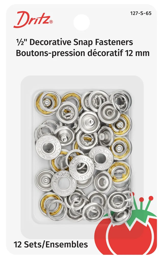 Dritz 127-S-65 boutons pression décoratifs nickel x12